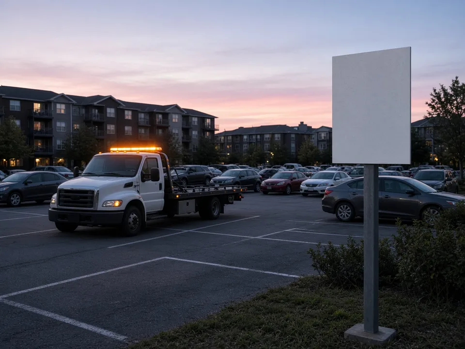 Generic private parking area with a towing vehicle